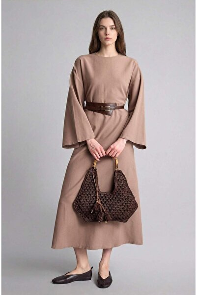 DeFacto Φόρεμα με χαλαρή εφαρμογή, λαιμόκοψη ποδηλάτου, από μείγμα λινού, με ...