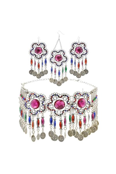 Pursehuit Σετ κολιέ τσόκερ, σκουλαρίκια και αξεσουάρ για το μέτωπο, Ασημί χρώ...