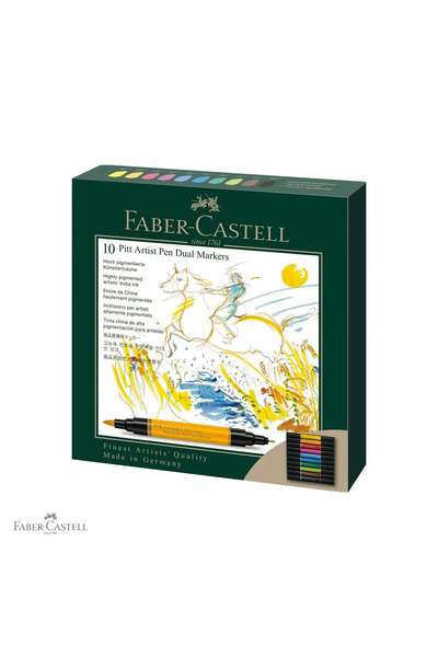 Faber Castell Set de 10 markere artistice Faber-Castell Pitt cu vârf dublu, v...