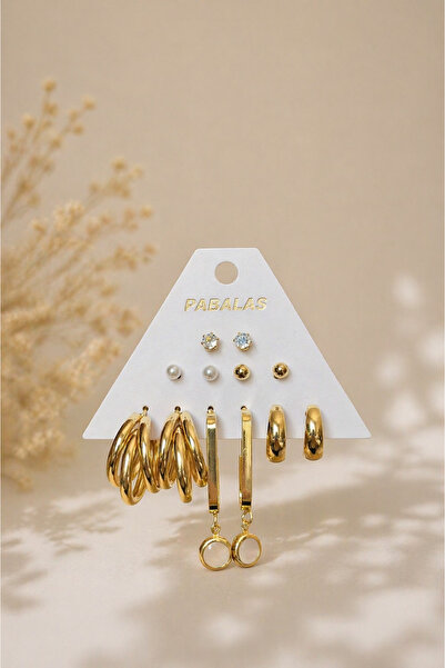 PABALAS Premium 12-Piece Earring Set Women's Gold Color Hoop Earrings Pearl S...
