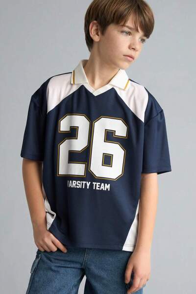 DeFacto Υπερμεγέθη μπλουζάκι πόλο με γιακά από τούλι και κοντό μανίκι για αγό...