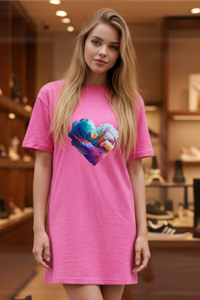 Pink Sky Γυναικείο μπλουζάκι με κοντό μανίκι και λαιμόκοψη, μεγάλο μέγεθος, ν...