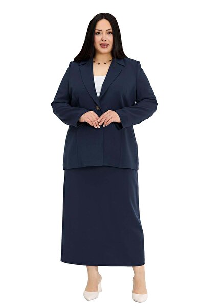 DISENTIS MODEST Σετ δύο τεμαχίων με μπλε σκούρο μπλέ μπουφάν με ένα κουμπί κα...