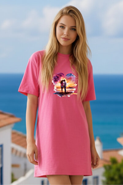 Pink Sky Γυναικείο μπλουζάκι με κοντό μανίκι και λαιμόκοψη, μεγάλο μέγεθος, ν...