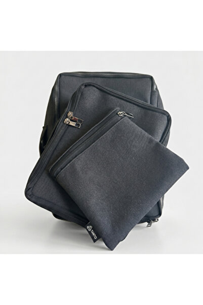 Tantobushcraft Black Waxed Canvas 3-Piece Pouch Set – Zippered Handmade Organ...