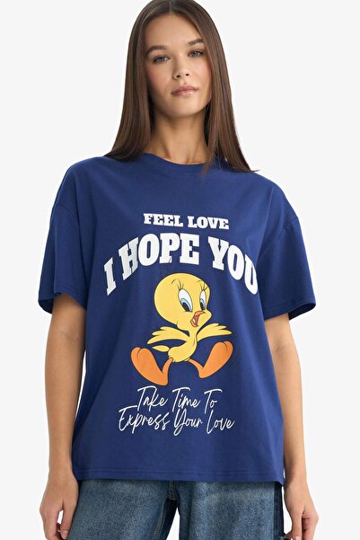 DeFacto Μπλουζάκι Looney Tunes με στάμπα μεγάλου μεγέθους και κοντά μανίκια G...