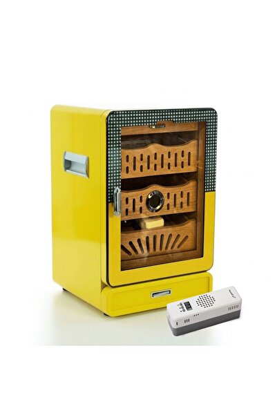 CIGARLOONG Elektronik Nemlendiricili Camlı 4 Çekmeceli Puro Kutusu Humidor Sarı