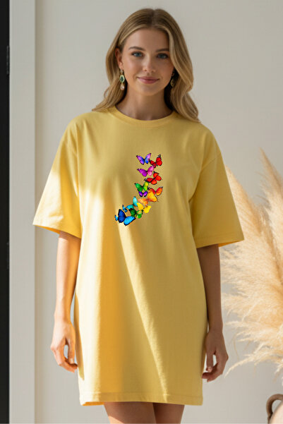 Pink Sky Γυναικείο μπλουζάκι με κοντό μανίκι και λαιμόκοψη, μεγάλο μέγεθος, ν...