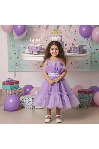 Ahsenimbebe فستان سهرة قصير من التول على الصدر للأعمار من 5 إلى 10 سنوات