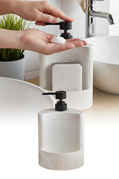 omilife Οβάλ δοχείο υγρού σαπουνιού με θήκη για σφουγγάρι και μηχανισμό πίεση...