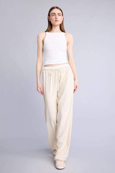 DeFacto Κανονικό παντελόνι αεροβιν με ψηλή μέση, φαρδιά μπατζάκια και τσέπες ...