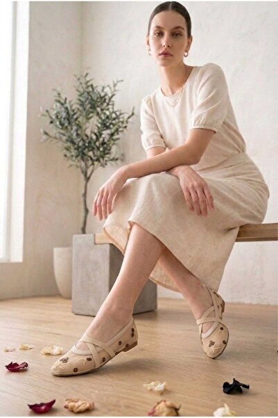 HİGHRUN Γυναικείες διαφανείς μπαλαρίνες με κεντημένο σταυρωτό λουράκι