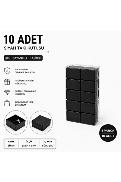 Mass Box Siyah Takı Kutusu( 5,5x4x3 cm) (10 ADET )Yüzük Küpe Kolye Saklama Ku...