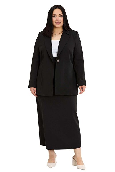 DISENTIS MODEST Μαύρο Σετ Δύο Τεμαχίων με Μπουφάν Μεγάλου Μεγέθους και Φούστα...