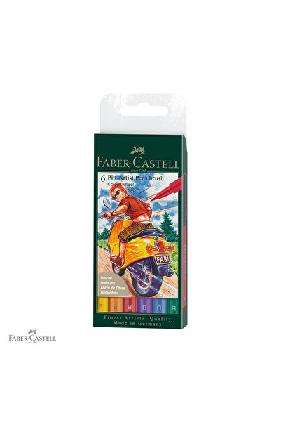Faber Castell Set de 6 markere tip pensulă Faber-Castell Pitt Artist, cu cern...