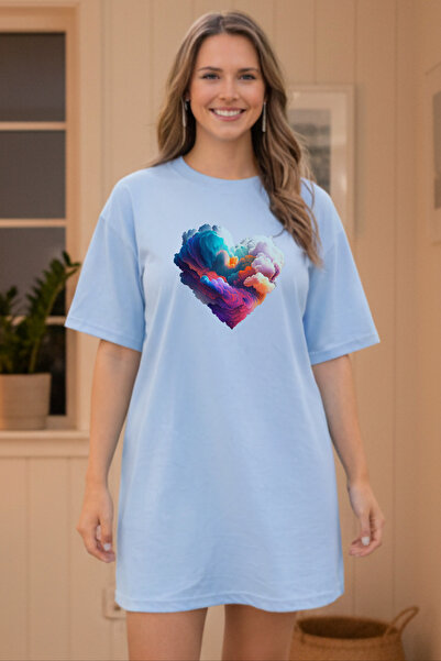 Pink Sky Γυναικείο μπλουζάκι με κοντό μανίκι και λαιμόκοψη, μεγάλο μέγεθος, ν...