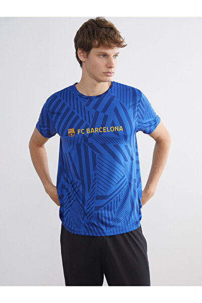LC Waikiki Xside Active Blue Crew Neck Short Sleeve Barcelona Printed Men's T...