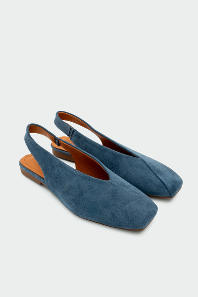 LAMİNTA Γυναικείες φλατ μπαλαρίνες Lupita Asymmetric Cut από γνήσιο δέρμα μπλ...