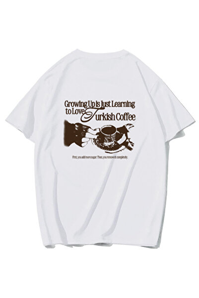BRZ COLLECTION Tricou unisex supradimensionat cu cafea turcească (ALB)