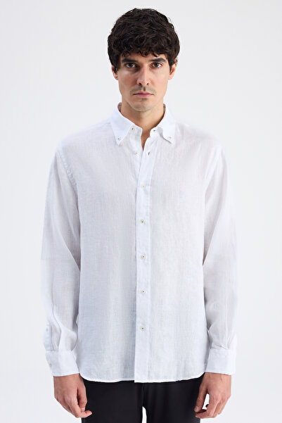 D'S Damat Πουκάμισο Ds Damat Comfort Λευκό Απλό 100% Λινό