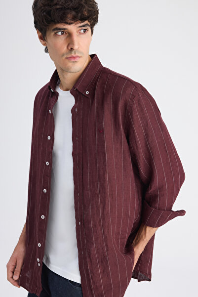 D'S Damat Ds Damat Comfort Bordo Çizgili Gömlek