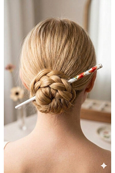 REBORN DESIGN Lily Patterned White Color 18 cm Wooden Knob Stick