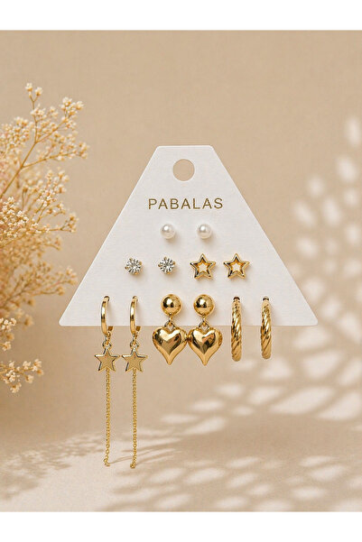 PABALAS Premium Earring Set for Women, 12-Piece Stone Heart Star Detailed Dan...