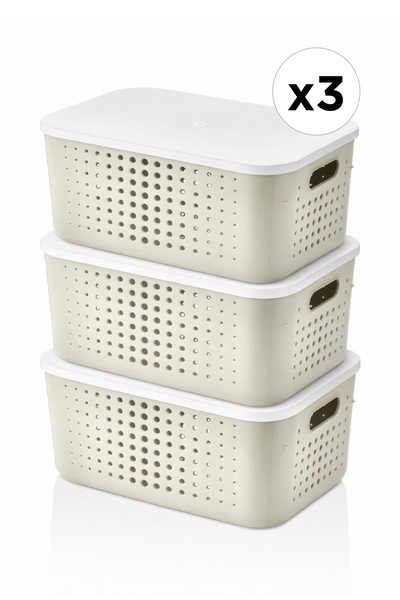3-Piece Bubble Lid Perforated Basket 13.4 Liters – Multipurpose Storage & Arrangement Box