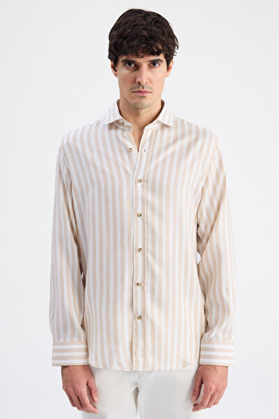 D'S Damat Ds Damat Comfort Beige Striped Shirt