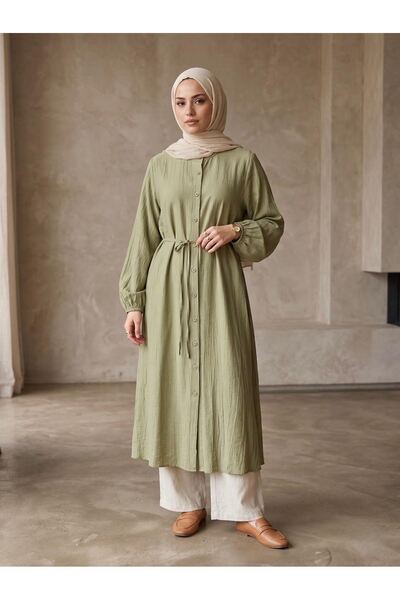 Lunsera Store Hakim Yaka Uzun Tunik-YAĞ YEŞİLİ