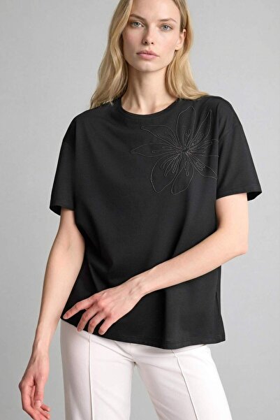 DeFacto Μπλουζάκι με κοντό μανίκι Relax Fit με κέντημα και στάμπα H2463AX26SM