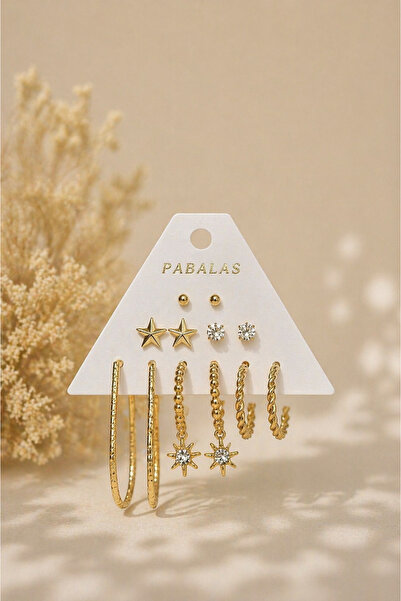 PABALAS Premium Earring Set for Women, 12-Piece Stone Star Detailed Hoop Dang...