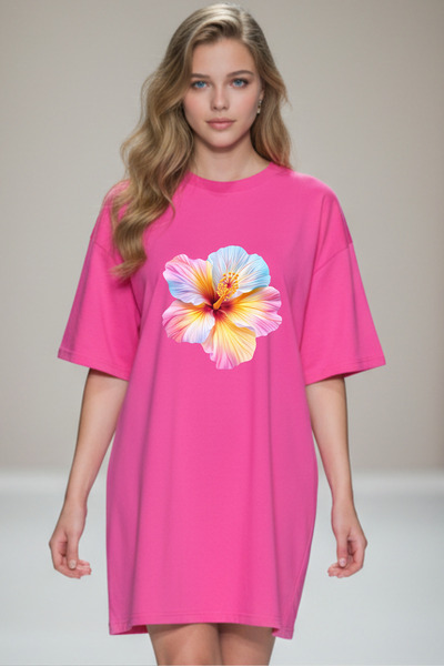 Pink Sky Γυναικείο μπλουζάκι με κοντό μανίκι και λαιμόκοψη, μεγάλο μέγεθος, ν...