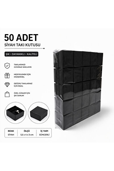 Mass Box Siyah Takı Kutusu( 5,5x4x3 cm) ( 50 ADET ) Yüzük Küpe Kolye Saklama ...