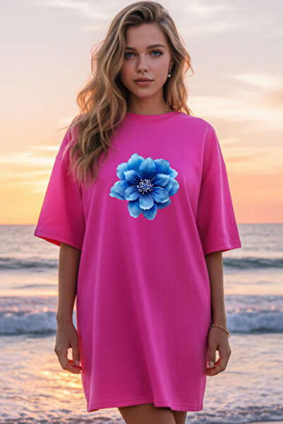 Pink Sky Γυναικείο μπλουζάκι με κοντό μανίκι και λαιμόκοψη, μεγάλο μέγεθος, ν...