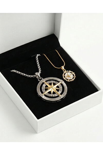 Gleemy accesories Birlikte Aynı Yöne – İki Renkli (Gold & gümüş) Pusula Kolye...