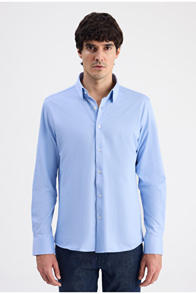 D'S Damat Πλεκτό πουκάμισο Ds Damat Slim Fit σε μπλε χρώμα