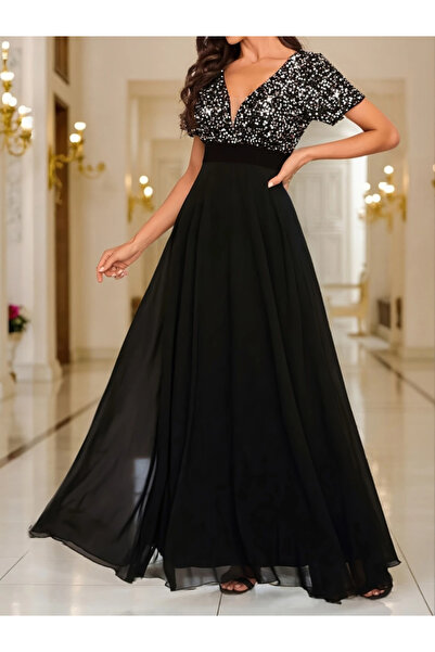 Modayakamoz Γυναικείο κοντομάνικο φόρεμα παράνυμφος με βαθύ λαιμό V σε γραμμή...