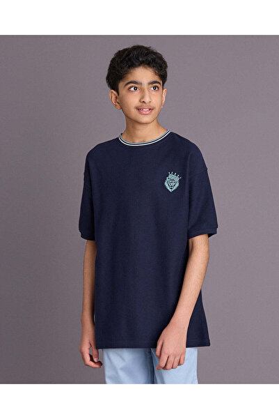 REDTAG Senior Boys Navy Plain T-Shirt
