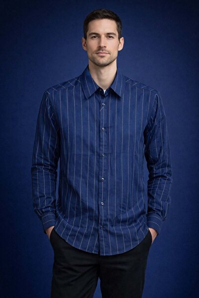 Manche Ανδρικό πουκάμισο 12-9774 σε μπλε ναυτικό χρώμα