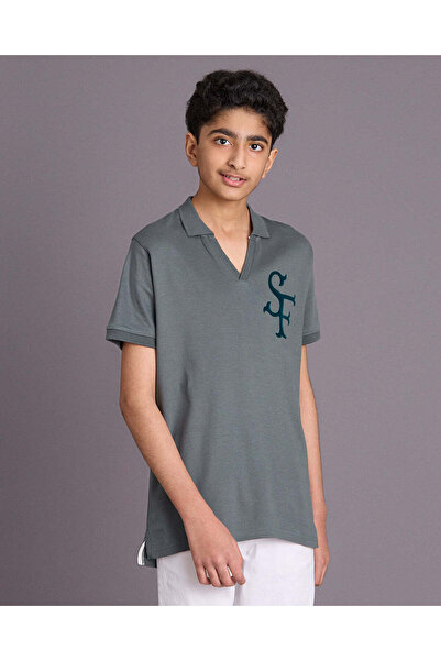 REDTAG Boys Blue V Neck Placket Polo T-shirt