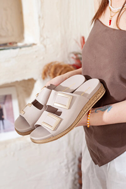 Adım Adım Παντόφλες Mammamia από γνήσιο δέρμα με χρυσή αγκράφα, εξαιρετικά άν...