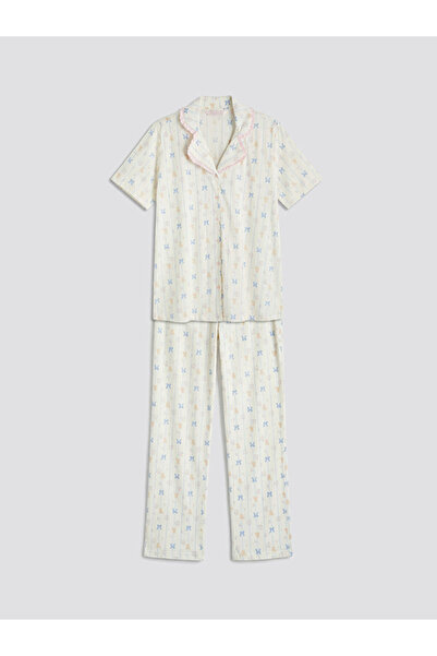LC Waikiki Σετ πιτζάμες εγκυμοσύνης με μοτίβο στο γιακά, χρώμα εκρού, από το ...