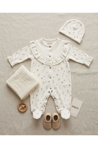 HUGS Girls' Bootie Romper and Headband - 100% Natural Cotton