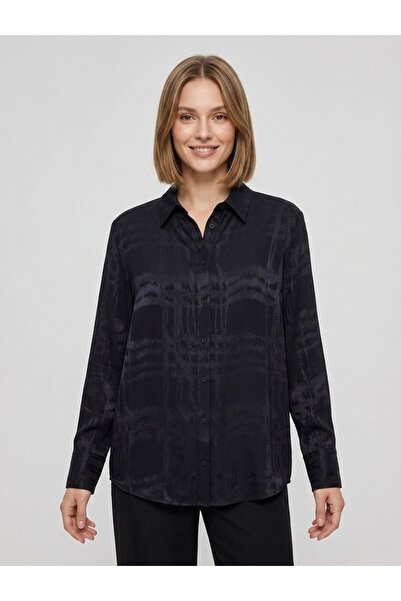 Meşe Moda Γυναικείο σατέν πουκάμισο με μαύρο σχέδιο