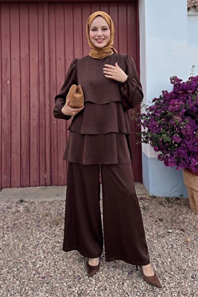 InStyle Σετ κρεπ από σατέν σε πολύχρωμο καφέ