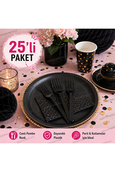 Dizayn Parti Evi DZYN Plastik Çatal Seti Renk Seçenekli 25’li Paket Parti Sof...
