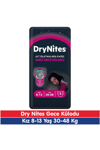 Huggies Drynites Kız 8-13 Yaş Emici Gece Külodu 30-48 Kg 9 Adet