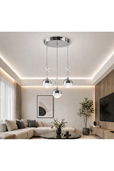 kialed Aurora Krom 3lü Sarkıt Avize Modern LED Kristal Cam Salon Mutfak Avize...