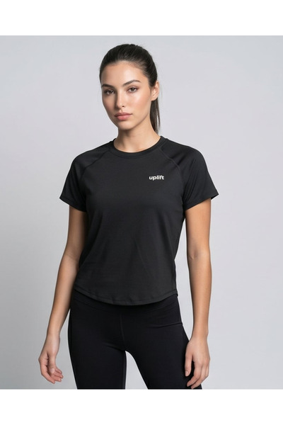 REDTAG Women Black Raglan Sleeve Active T-Shirt